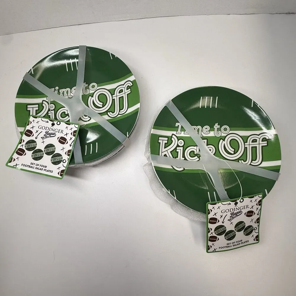 Godinger League Football Appetizer Salad Plate 2 Sets Total 8 Plates 6” New